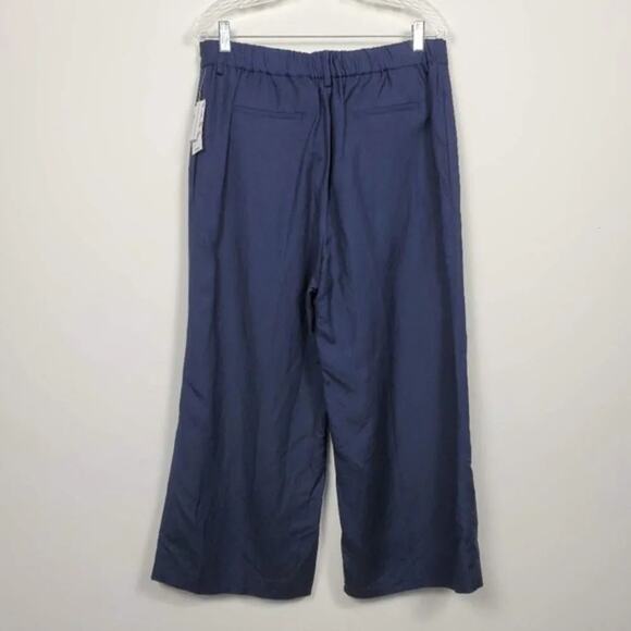 Bar III Linen Cropped Wide Leg Pants Navy Blue Women Size 12 Pull On NEW - Picture 4 of 9